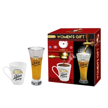 Womens gift kubek + szklanka do piwa - Aromatyczna kawa na dzień dobry