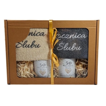 Zestaw 2 ręczników+kubki - 50 Rocznica ślubu (serce)