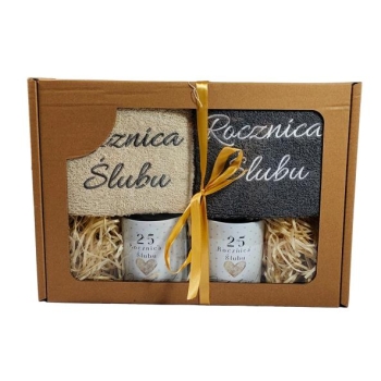 Zestaw 2 ręczników+kubki - 25 Rocznica ślubu (serce)
