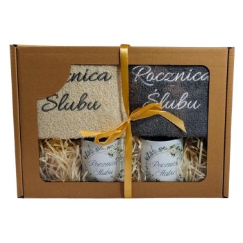 Zestaw 2 ręczników+kubki - Rocznica ślubu (kwiaty)