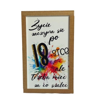 Skarbonka drewniana mała - Życie zaczyna się po 18-stce