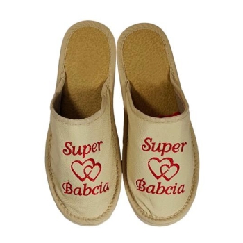 Kapcie - Super Babcia rozmiar 37 (kremowe)