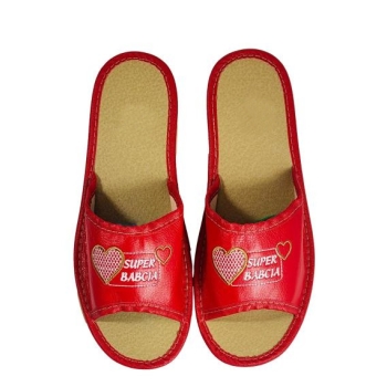 Kapcie - Super Babcia rozmiar 38 (odkryte palce, czerwone)