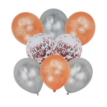 Balony 8 szt Happy Birthday 6108 (pomarańczowe)