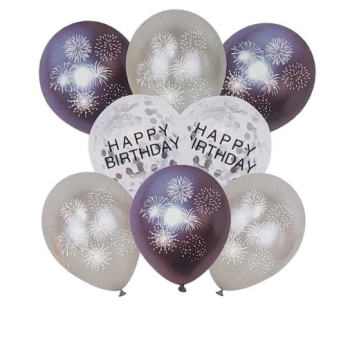 Balony 8 szt Happy Birthday 6108 (fioletowe)