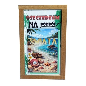 Skarbonka drewniana mała - Oszczędzam na podbój świata