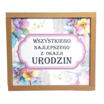 Skarbonka drewniana - Wszystkiego najlepszego z okazji urodzin (różowa)