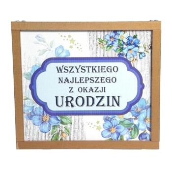 Skarbonka drewniana - Wszystkiego najlepszego z okazji urodzin (niebieska)