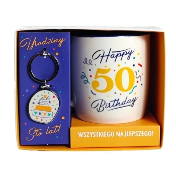 Kubek + breloczek UNI - 50 Happy Birthday