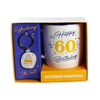 Kubek + breloczek UNI - 60 Happy Birthday