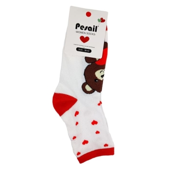 Skarpety walentynkowe - Miś (duży, białe)