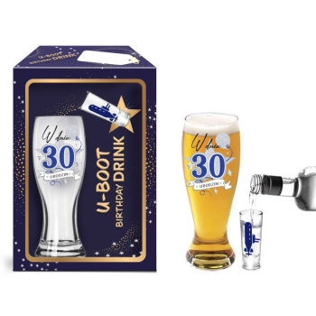 Zestaw szklanka do piwa+kieliszek Stars Granat - W dniu 30 urodzin